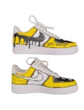 Sneakers AF1 blanches noires et jaunes Off White Cartoon customisées